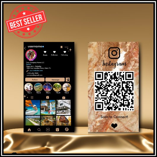 Carte De Visite Instagram LUXURY Marble QR Code