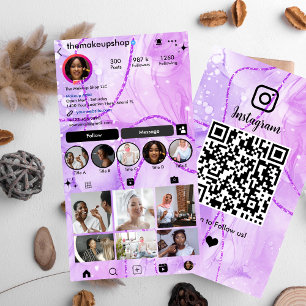 Carte De Visite Instagram mauve marbre QR Code Social Media
