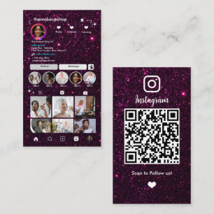 Carte De Visite Instagram mignonne violet Parties scintillant QR C