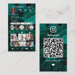 Carte De Visite Instagram Moderne Marbre Vert QR Code Médias socia