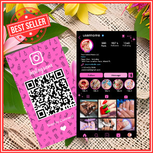 Carte De Visite Instagram Nail Salon rose   Social Media QR Code