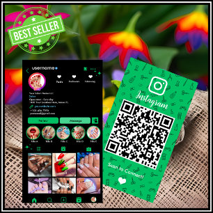 Carte De Visite Instagram Nail Salon Vert Code QR des médias soc