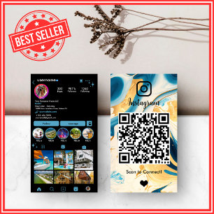 Carte de visite Instagram QR en Agate Marbre Or Na