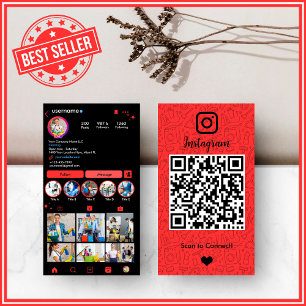 Carte de visite Instagram QR rouge gras pour l'ent