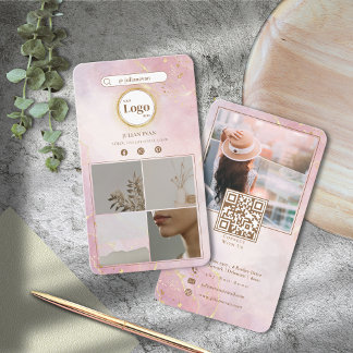 Carte De Visite Instagram rose et or 4 Photo Collage double face