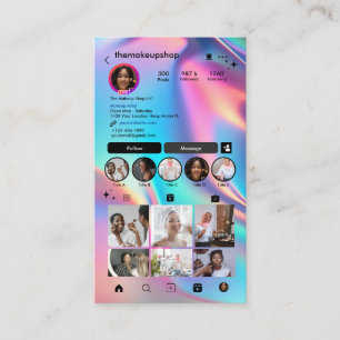 Carte De Visite Instagram rose Holographique QR Code Social Media