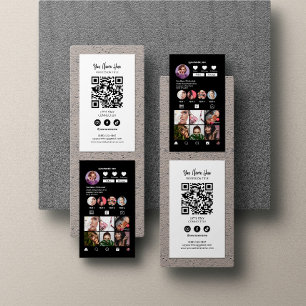 Carte De Visite Instagram Style Qr Code moderne Elégant noir blanc