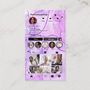 Carte De Visite Instagram violet marbre QR Code Social Media