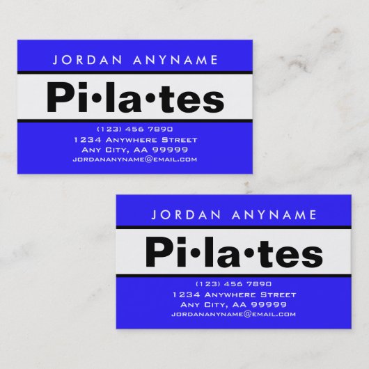 Carte De Visite Instructeur de classe Pilates Gras Bleu et Blanc (Devant / Derrière)