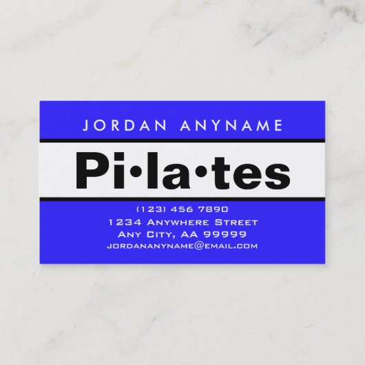 Carte De Visite Instructeur de classe Pilates Gras Bleu et Blanc (Dos)