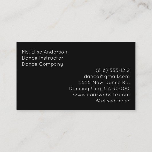 Carte De Visite Instructeur de danse Ballet Ballerina Enseignant (Dos)