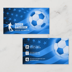 Carte De Visite Instructeur de football   Bleu Coach