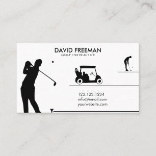 Carte De Visite Instructeur de golf blanc Golfer & Panier moderne