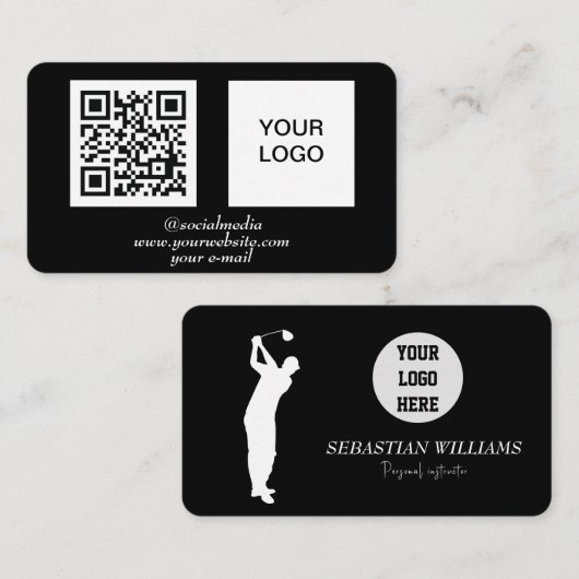 Carte De Visite instructeur de golf code QR noir professionnel (Devant / Derrière)
