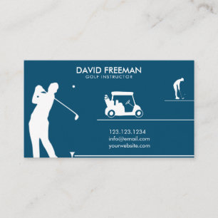 Carte De Visite Instructeur de golf moderne Golfer & Cart Blue Gol