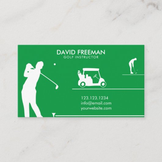Carte De Visite Instructeur de golf moderne Golfer & Cart Green (Devant)