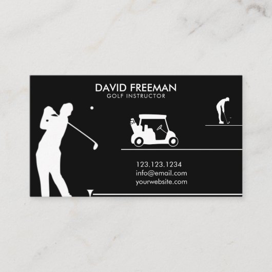 Carte De Visite Instructeur de golf moderne Golfer & Panier Noir (Devant)