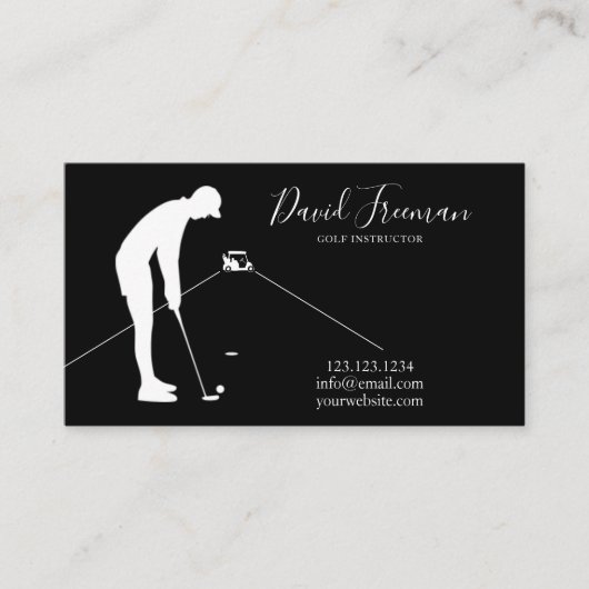 Carte De Visite Instructeur de golf Noir Silhouette Simple Swing (Devant)