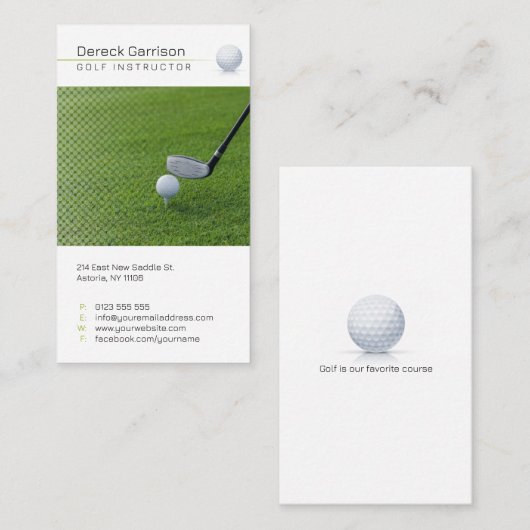 Carte De Visite Instructeur de golf | Professeur professionnel (Devant / Derrière)
