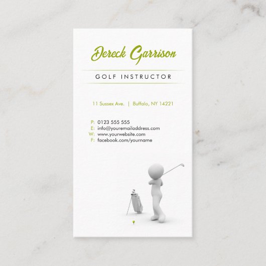 Carte De Visite Instructeur de golf | Professeur professionnel (Devant)