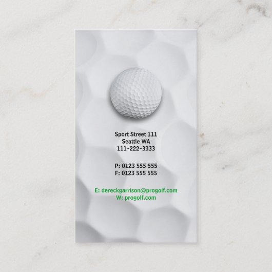 Carte De Visite Instructeur de golf | Professionnel (Dos)