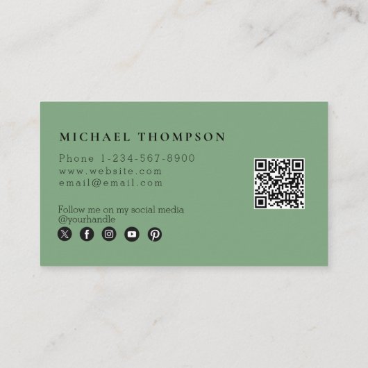 Carte De Visite Instructeur de golf Social Media QR Code Vert (Dos)