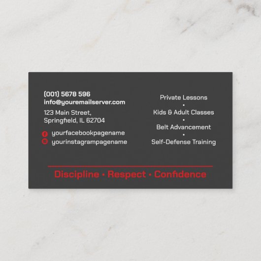 Carte De Visite Instructeur de karaté - silhouette Kanji et karate (Dos)