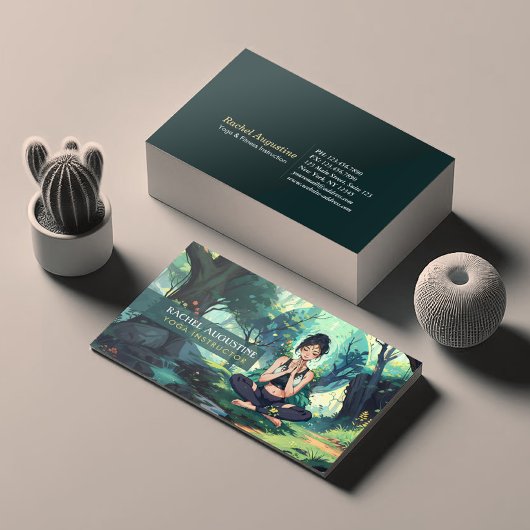Carte De Visite Instructeur de méditation de Yoga Fitness Forêt Na