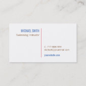 Carte de visite instructeur de natation pour enfan (Dos)