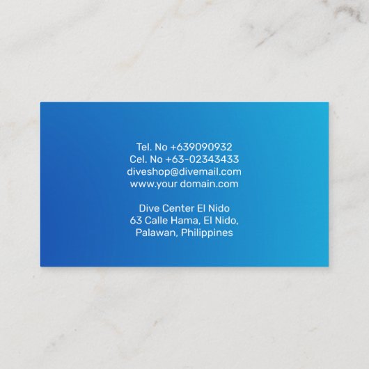 Carte De Visite Instructeur de plongée en eau libre Blue Ocean Gra (Dos)