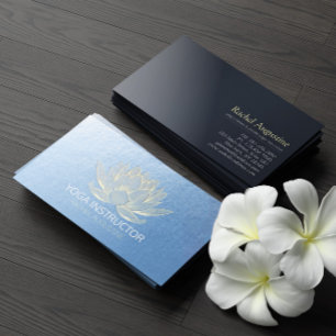 Carte De Visite Instructeur de Reiki de méditation Lotus d'or bleu