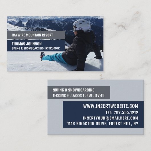 Carte De Visite Instructeur de ski Portrait, Skier & Snowboarder (Devant / Derrière)