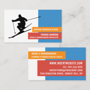 Carte De Visite Instructeur de skieur Silhouette, Skier et Snowboa