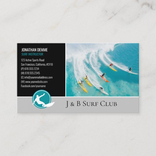 Carte De Visite Instructeur de surf | Surfboard Active Recreation  (Devant)