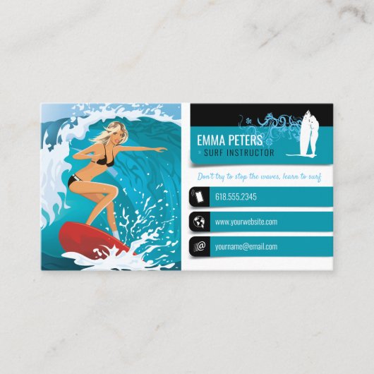 Carte De Visite Instructeur de surf | Vacances actives Surfboard (Devant)