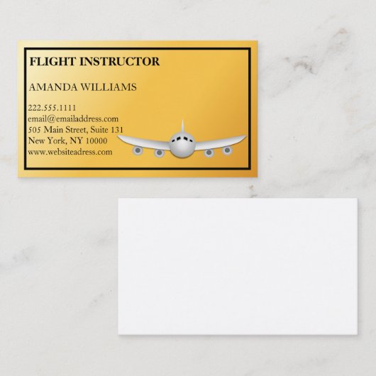 Carte De Visite Instructeur de vol d'avion à réaction moderne (Devant / Derrière)