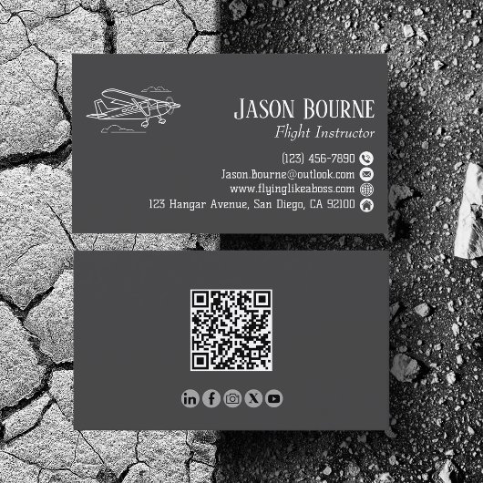 Carte De Visite Instructeur de vol professionnel QR Code Aviation