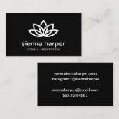 Carte De Visite Instructeur de Yoga à fleurs Lotus Noir (Devant / Derrière)