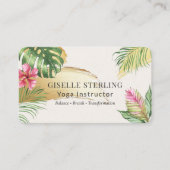 Carte De Visite Instructeur de yoga Aquarelle Tropicale Or Brossé (Devant)