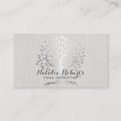 Carte De Visite Instructeur de Yoga Arbre Argent Élégant Linge (Devant)