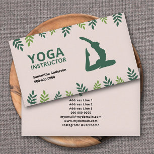 Carte De Visite Instructeur de yoga avec Feuille vert