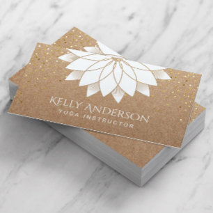 Carte De Visite Instructeur de Yoga Blanc Lotus Floral Rustique Kr