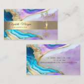 Carte De Visite Instructeur de Yoga Bleu Violet Arbre Or (Devant / Derrière)