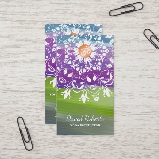 CARTE DE VISITE INSTRUCTEUR DE YOGA CUSTOMISÉ PAR LOGO DE MANDALA (Devant/Arrière en situation)