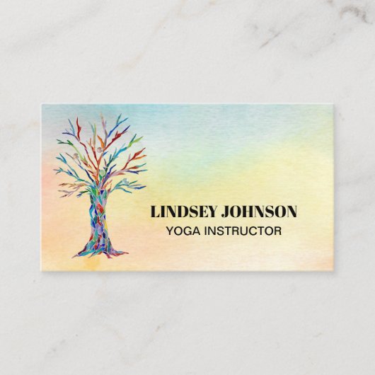 Carte De Visite Instructeur de Yoga d'aquarelle de l'arbre de vie (Devant)