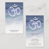 Carte De Visite Instructeur de Yoga de l'Om Aquarelle bleue Ombre (Devant / Derrière)