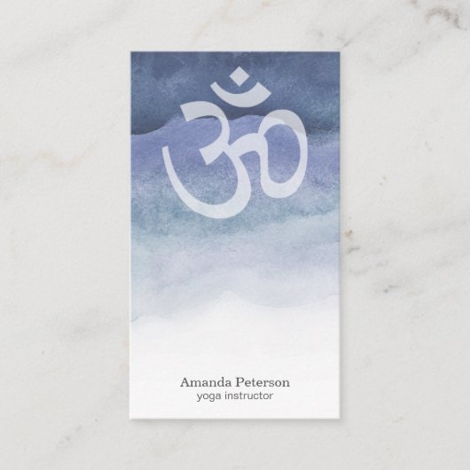 Carte De Visite Instructeur de Yoga de l'Om Aquarelle bleue Ombre (Devant)
