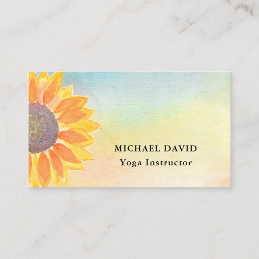 Carte De Visite Instructeur de Yoga de tournesol d'aquarelle (Devant)