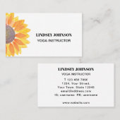 Carte De Visite Instructeur de Yoga de tournesol d'aquarelle (Devant / Derrière)