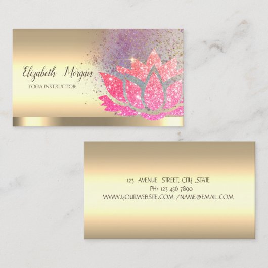 Carte De Visite Instructeur de Yoga en or Lotus Parties scintillan (Devant / Derrière)